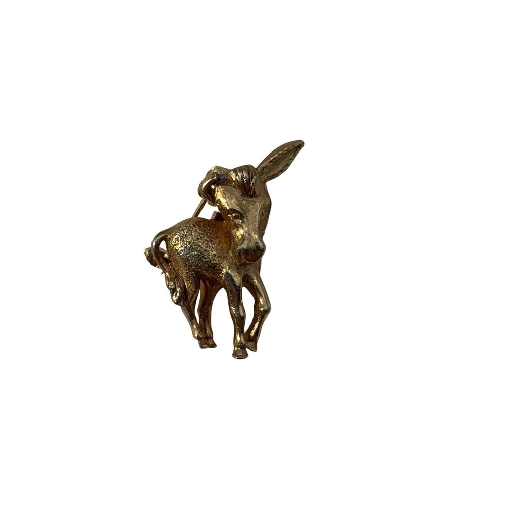 Vintage Gold Tone Figural Big Eared Donkey Mule Farm Animal Brooch Pin